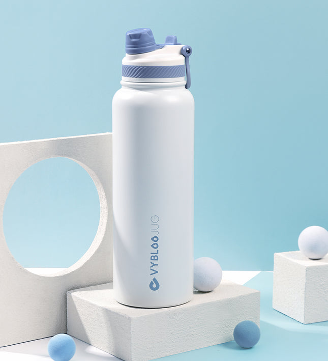 VYBLOOJUG Termo de Acero Doble Pared con Tapa Hermética Blanco