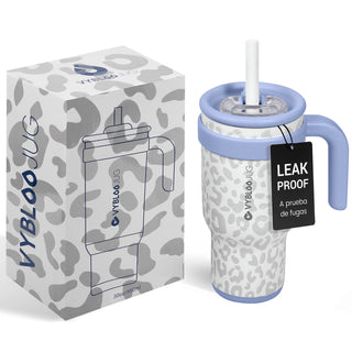 VyblooJug Leopardo Crema Taza de Acero Inoxidable con Tapa y Asa Para uso en Vehículos