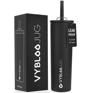 VYBLOOJUG Termo de Doble Pared de Acero Inoxidable con Popote Negro