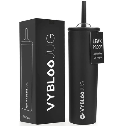 VYBLOOJUG Termo de Doble Pared de Acero Inoxidable con Popote Negro