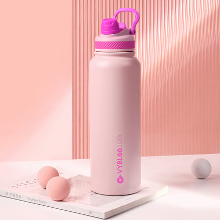 VyblooJug Cuarzo Rosa Vaso Termico con Doble Pico con Asa para Transportar