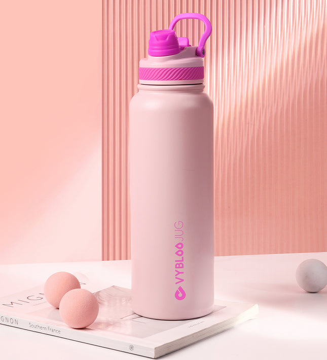 VyblooJug Cuarzo Rosa Vaso Termico con Doble Pico con Asa para Transportar