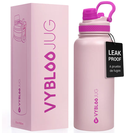 VYBLOOJUG Termo Grande de Doble Pared para Bebidas Frías y Calor Rosa