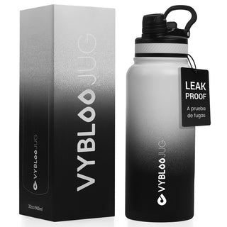 VYBLOOJUG Termo con Popote Tapa Hermética Degradado en Blanco y Negro