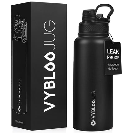 VYBLOOJUG Termo con Tapa Hermética para Deporte y Montaña Negro