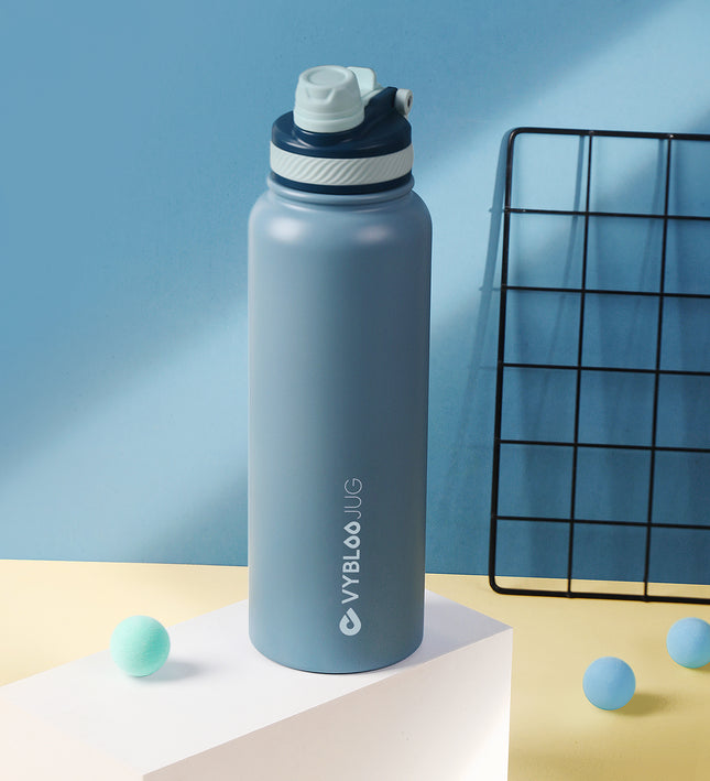 VYBLOOJUG Botella Térmica para Café o Agua Fría con Popote Azul