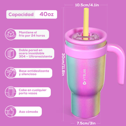 VyblooJug Arcoíris Taza de Acero Inoxidable con Tapa y Asa Para uso en Vehículos
