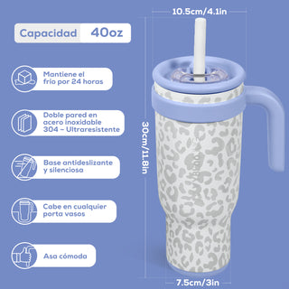 VyblooJug Leopardo Crema Taza de Acero Inoxidable con Tapa y Asa Para uso en Vehículos