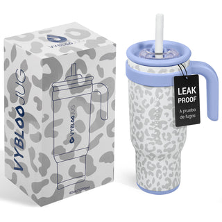 VyblooJug Leopardo Crema Taza de Acero Inoxidable con Tapa y Asa Para uso en Vehículos