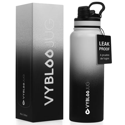 VYBLOOJUG Termo con Popote Tapa Hermética Degradado en Blanco y Negro