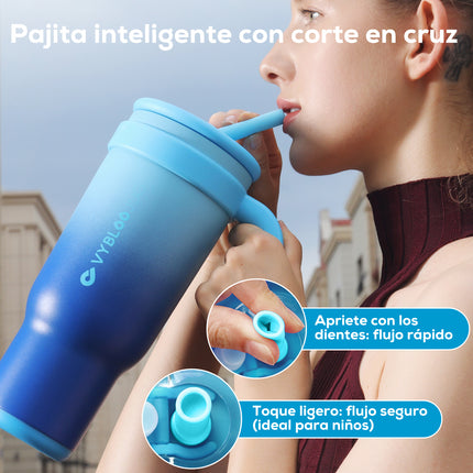 VyblooJug Fizz Azul Taza de Acero Inoxidable con Tapa y Asa Para uso en Vehículos