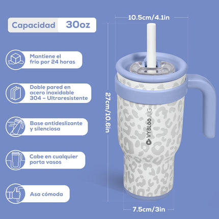 VyblooJug Leopardo Crema Taza de Acero Inoxidable con Tapa y Asa Para uso en Vehículos