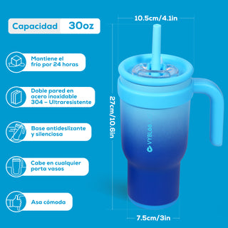 VyblooJug Fizz Azul Taza de Acero Inoxidable con Tapa y Asa Para uso en Vehículos