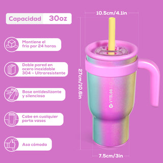 VyblooJug Arcoíris Taza de Acero Inoxidable con Tapa y Asa Para uso en Vehículos