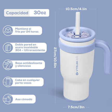 VyblooJug Leche Fría Taza de Acero Inoxidable con Tapa y Asa Para uso en Vehículos