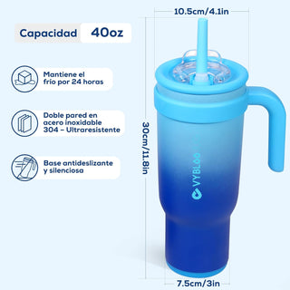 VyblooJug Fizz Azul Taza de Acero Inoxidable con Tapa y Asa Para uso en Vehículos