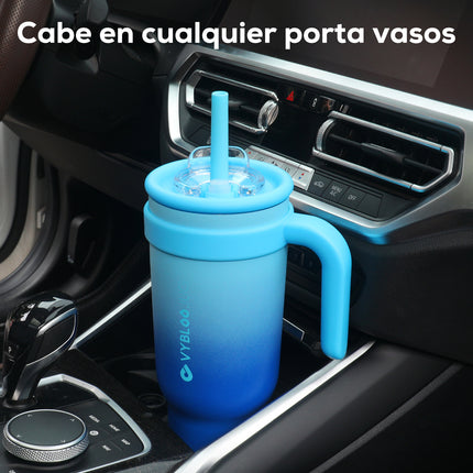 VyblooJug Fizz Azul Taza de Acero Inoxidable con Tapa y Asa Para uso en Vehículos