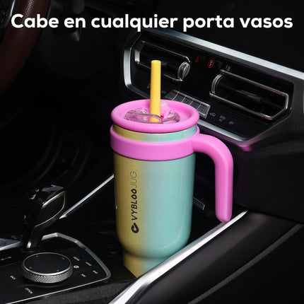 VyblooJug Arcoíris Taza de Acero Inoxidable con Tapa y Asa Para uso en Vehículos