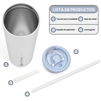 VYBLOOJUG Termo Blanco de Acero Inoxidable con Popote Doble Pared 25oz
