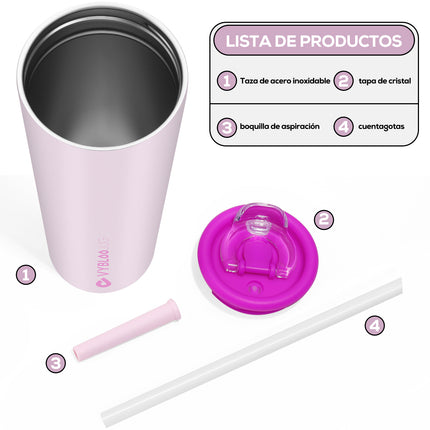 VYBLOOJUG Vaso Térmico de Acero Inoxidable con Calor/Frí 25oz Rosa