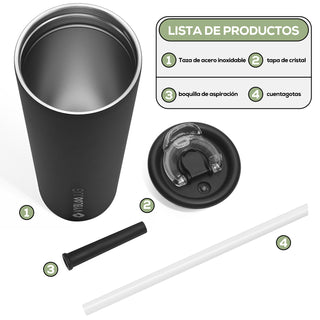 VYBLOOJUG Termo de Doble Pared de Acero Inoxidable con Popote Negro