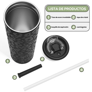 VYBLOOJUG Termo para Viajes de Acero Inoxidable con Popote 25oz Jaguar