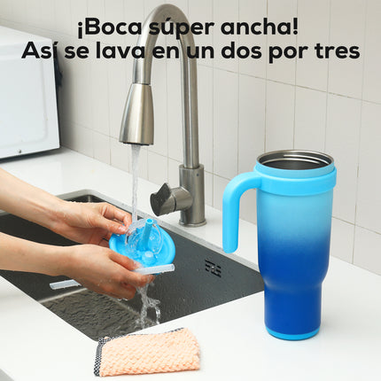 VyblooJug Fizz Azul Taza de Acero Inoxidable con Tapa y Asa Para uso en Vehículos
