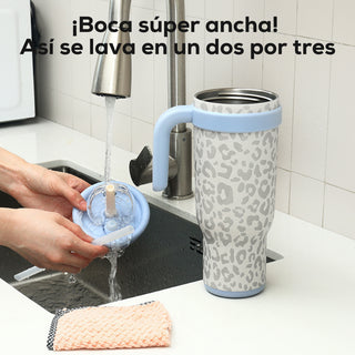 VyblooJug Leopardo Crema Taza de Acero Inoxidable con Tapa y Asa Para uso en Vehículos