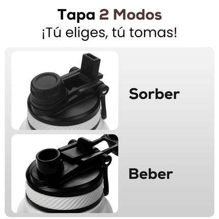 VYBLOOJUG Termo con Popote Tapa Hermética Degradado en Blanco y Negro