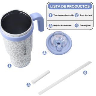VyblooJug Leopardo Crema Taza de Acero Inoxidable con Tapa y Asa Para uso en Vehículos