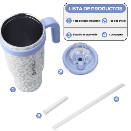 VyblooJug Leopardo Crema Taza de Acero Inoxidable con Tapa y Asa Para uso en Vehículos