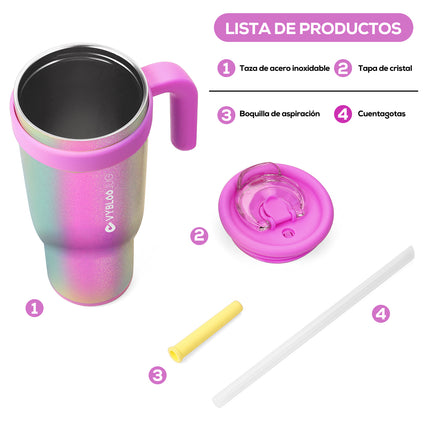 VyblooJug Arcoíris Taza de Acero Inoxidable con Tapa y Asa Para uso en Vehículos