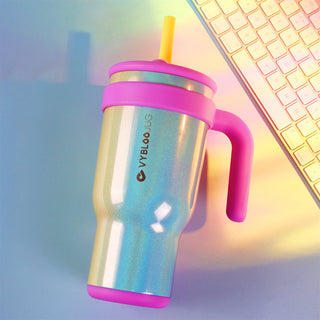 VyblooJug Arcoíris Taza de Acero Inoxidable con Tapa y Asa Para uso en Vehículos