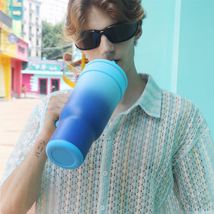 VyblooJug Fizz Azul Taza de Acero Inoxidable con Tapa y Asa Para uso en Vehículos
