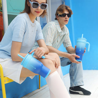 VyblooJug Fizz Azul Taza de Acero Inoxidable con Tapa y Asa Para uso en Vehículos