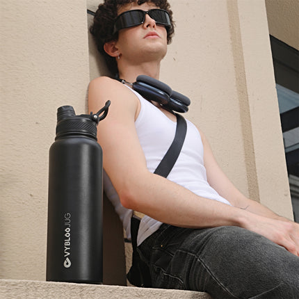 VyblooJug Obsidiana Vaso Termico con Doble Pico con Asa para Transportar