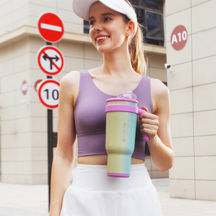 VyblooJug Arcoíris Taza de Acero Inoxidable con Tapa y Asa Para uso en Vehículos
