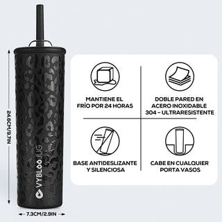 VYBLOOJUG Termo para Viajes de Acero Inoxidable con Popote 25oz Jaguar