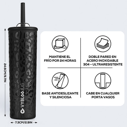 VYBLOOJUG Termo para Viajes de Acero Inoxidable con Popote 25oz Jaguar