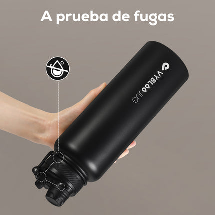 VYBLOOJUG Termo con Tapa Hermética para Deporte y Montaña Negro