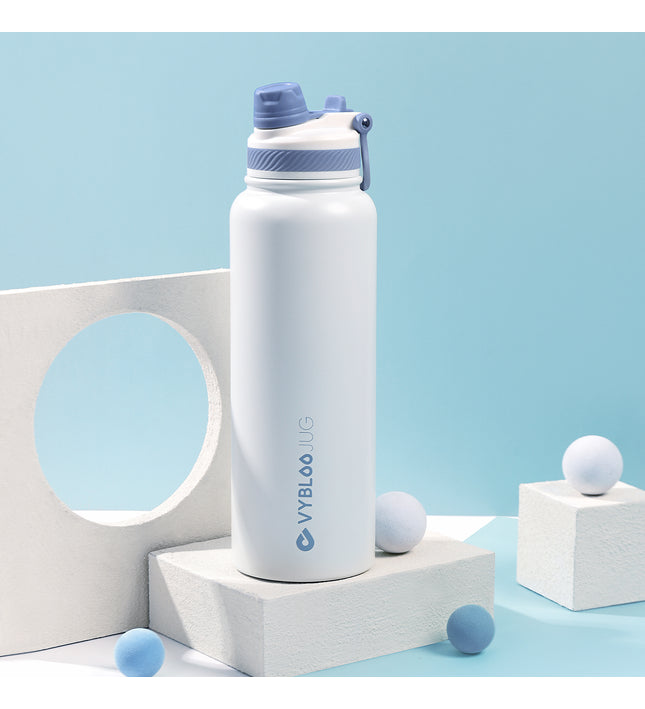 VYBLOOJUG Termo de Acero Doble Pared con Tapa Hermética Blanco
