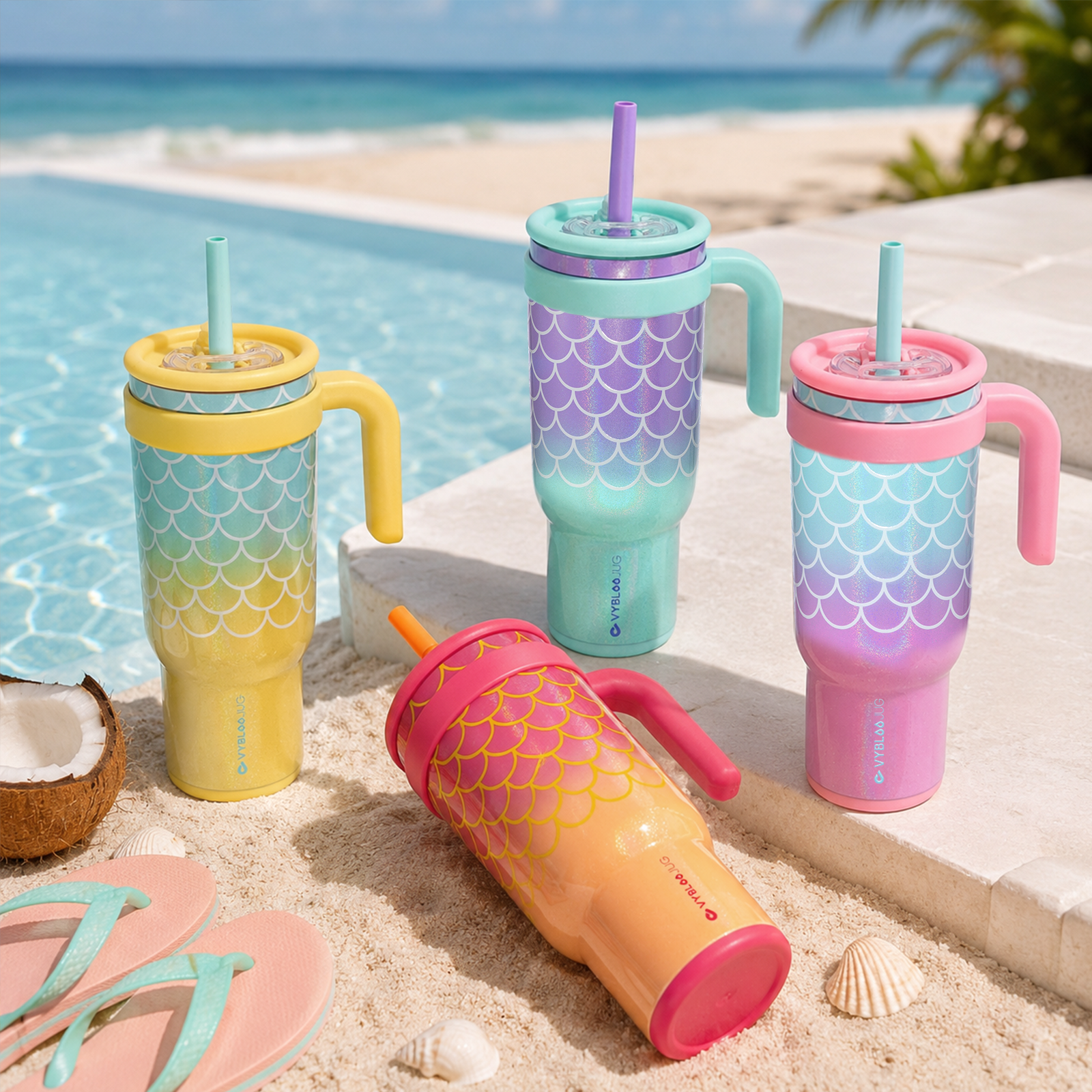 Colección VyblooJug de 4 tazas térmicas sirena en colores