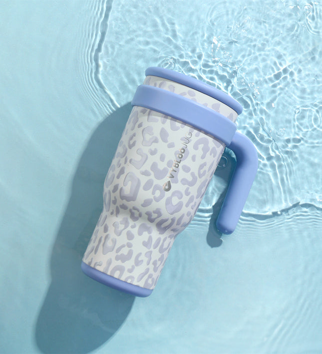 VyblooJug Vaso Acero Inoxidable Taza Para Auto Con Mango Leopardo Crema