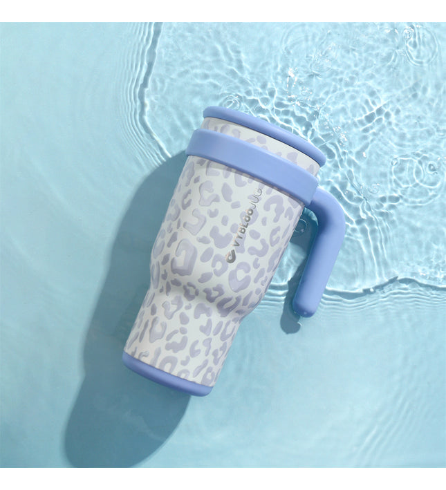 VyblooJug Leopardo Crema Taza de Acero Inoxidable con Tapa y Asa Para uso en Vehículos