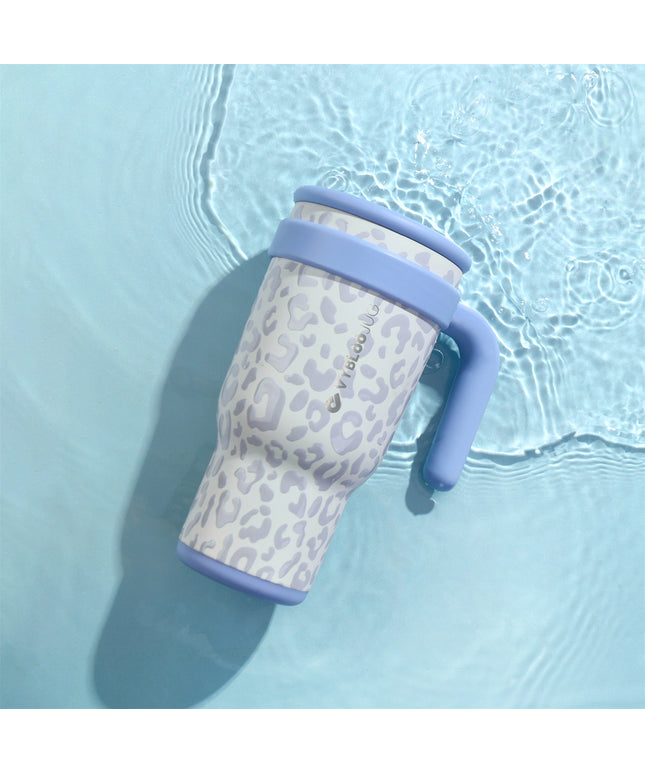 VyblooJug Vaso Acero Inoxidable Taza Para Auto Con Mango Leopardo Crema
