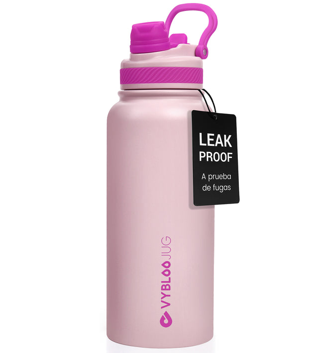 VyblooJug Taza Aislada Portátil con Tapa de 2 Modos y Pajita Vaso Acero Inoxidable Cuarzo Rosa