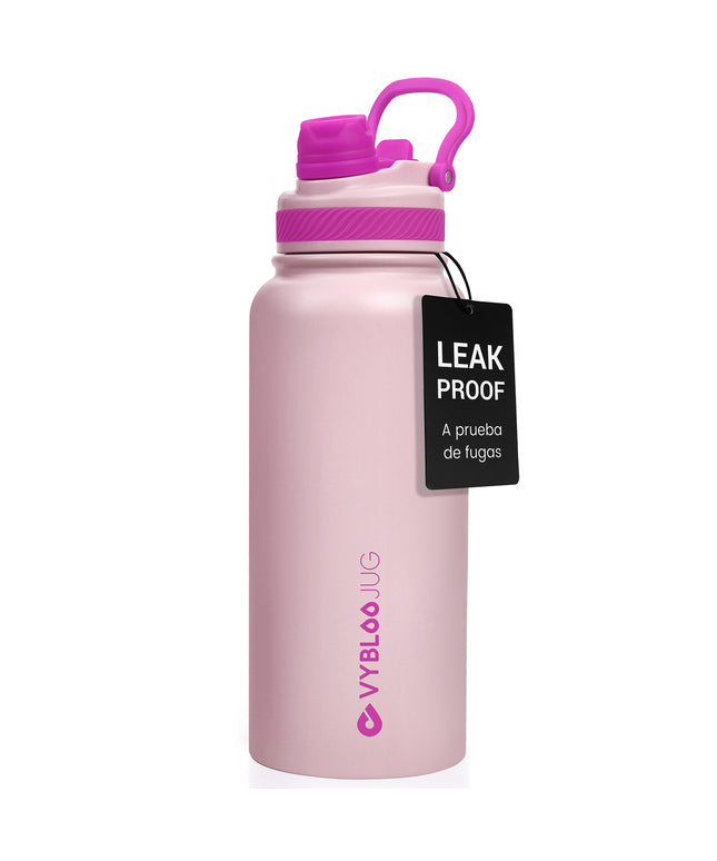 VyblooJug Taza Aislada Portátil con Tapa de 2 Modos y Pajita Vaso Acero Inoxidable Cuarzo Rosa