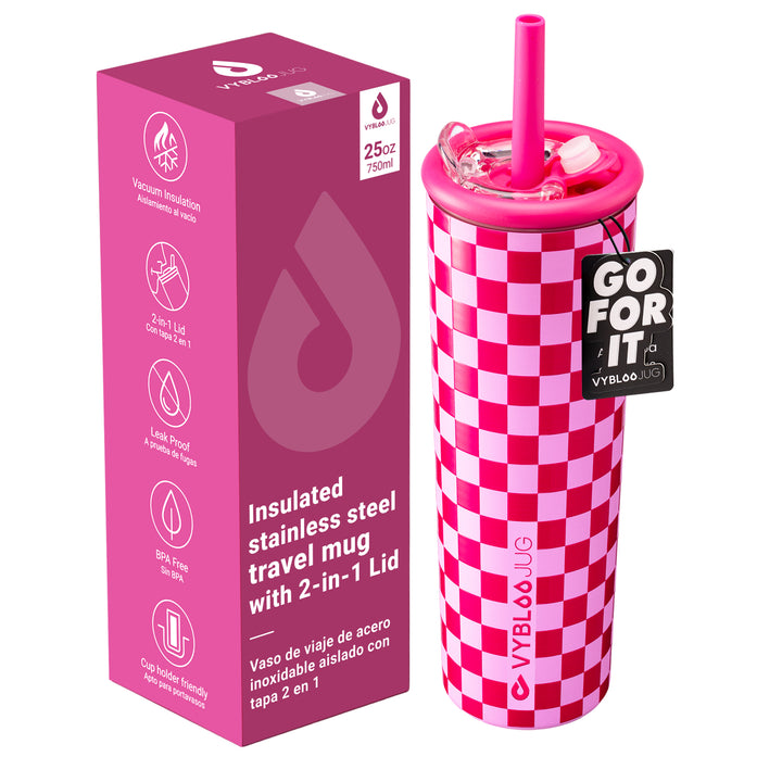 VyblooJug Ritmo Rosa Termos para Cafe con Doble Pico