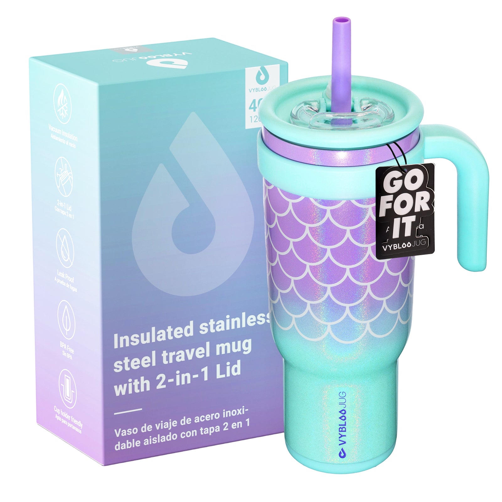 VyblooJug taza térmica 40oz con empaque de regalo y tarjeta Go For It