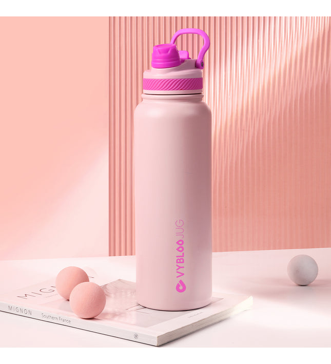 VyblooJug Cuarzo Rosa Vaso Termico con Doble Pico con Asa para Transportar